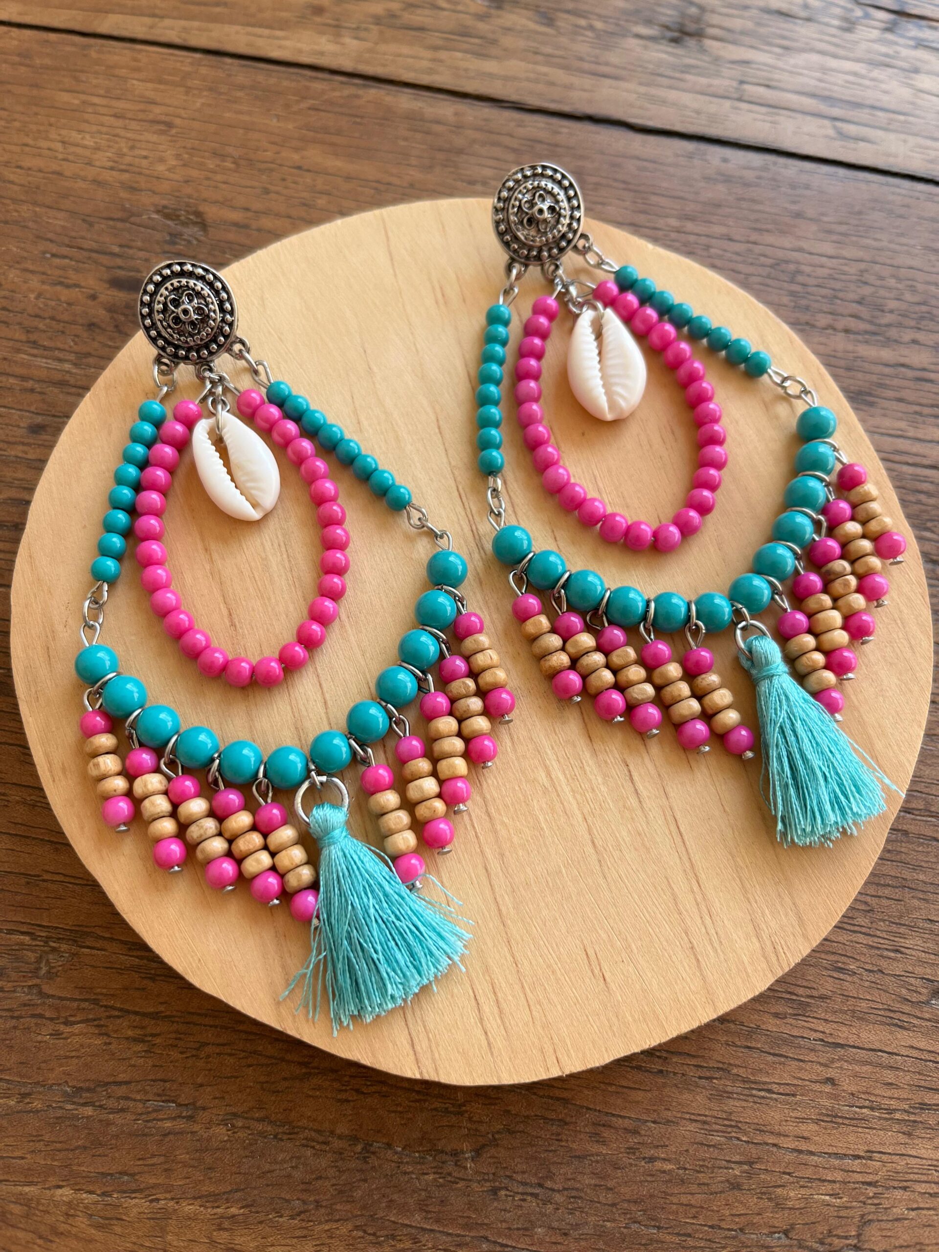 Brinco Monica Rosa e Turquesa